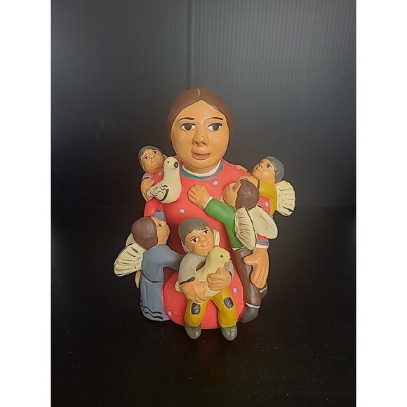 Peru Terra Cotta Ceramic Pottery Storyteller Figurine Woman with Children 5.5" - Picture 2 of 13
